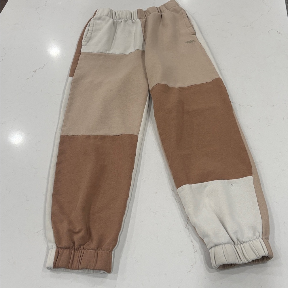Hollister Tan and Cream Ultra High Rise Patchwork Joggers